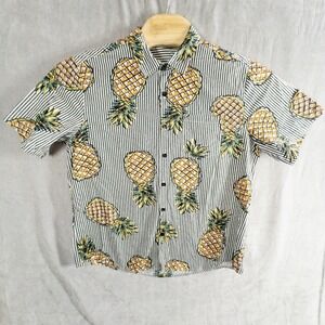 VATPAVE Mens Large Pineapple Hawaiian 100% Cotton Shirt Resort Beach